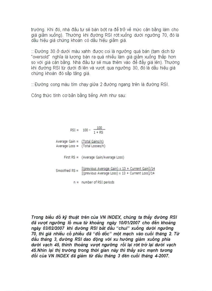 Chỉ số RSI Áp dụng Việt Nam Index