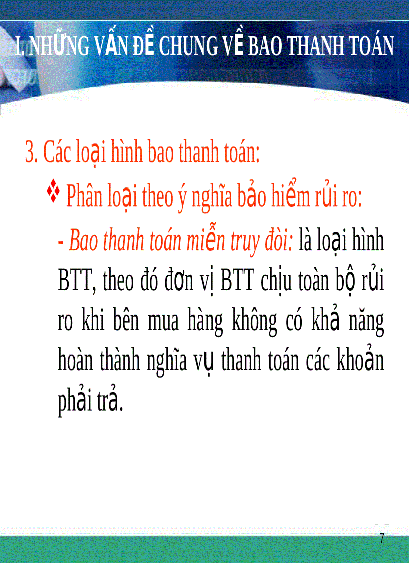 image for page Bài giảng lý thuyết về ngân hàng Chương 7 Nghiệp vụ bao thanh toán