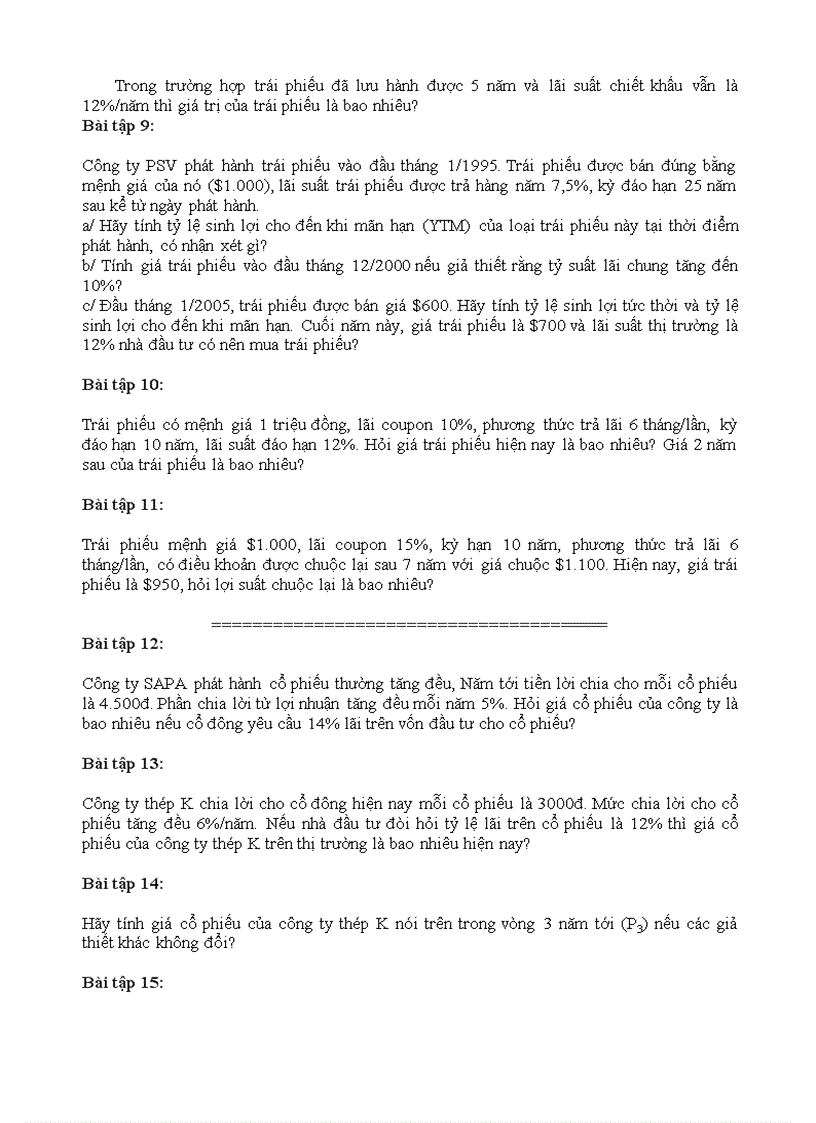 image for page Bài tập về cổ phiếu và trái phiếu