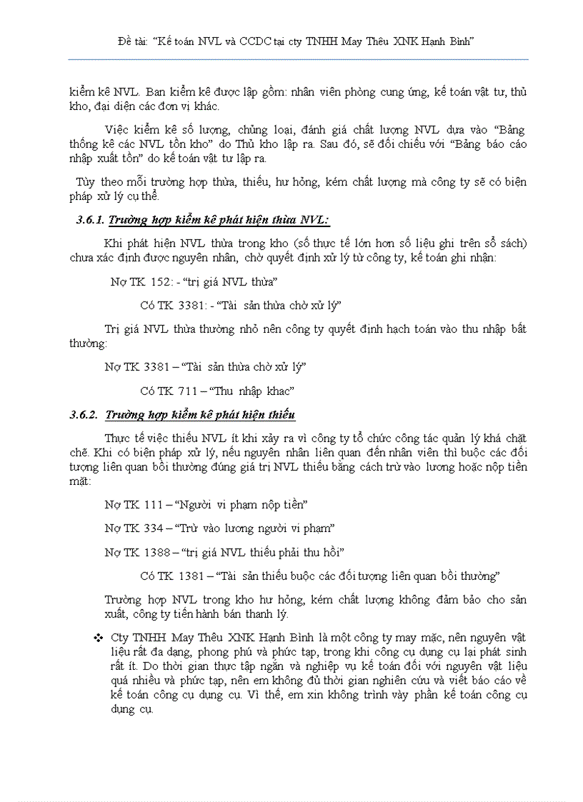 image for page Đề tài Kế toán nguyên vật liệu và CCDC tại công ty TNHH May Thêu xuất nhập khẩu Hạnh Bình