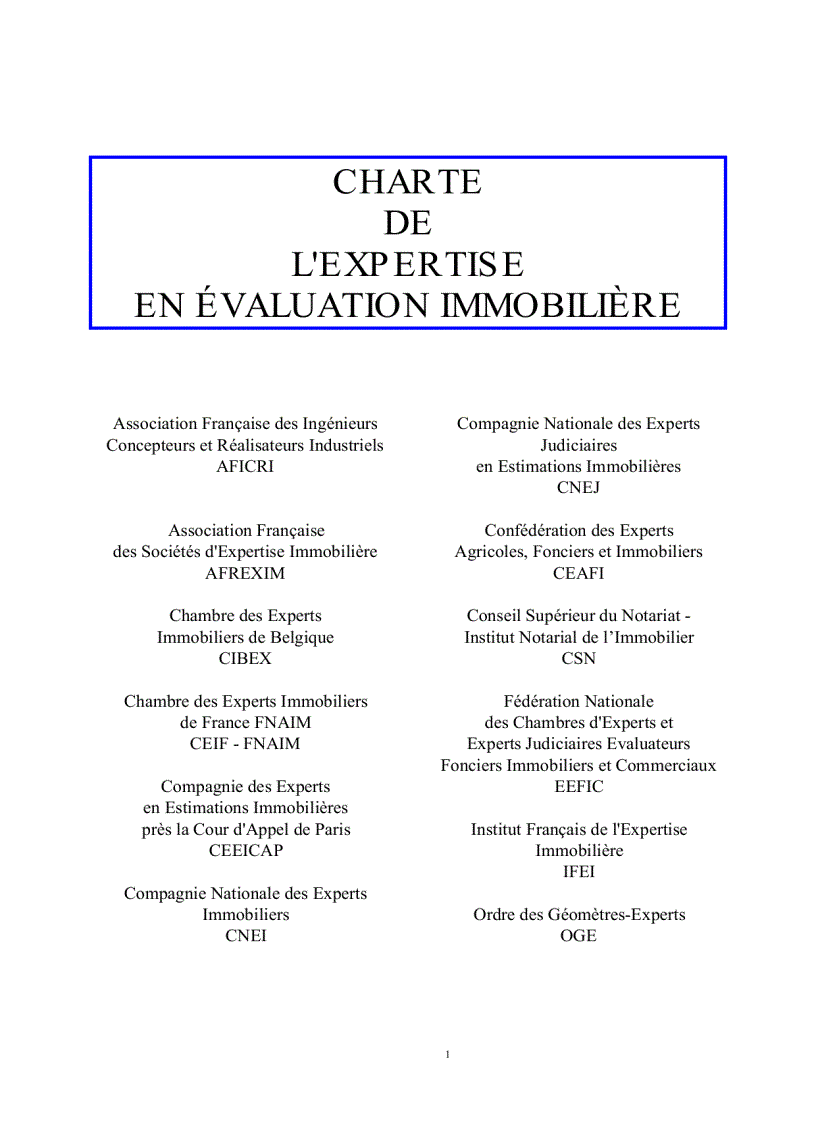 Charte expertise EN ÉVALUATION IMMOBILIÈRE