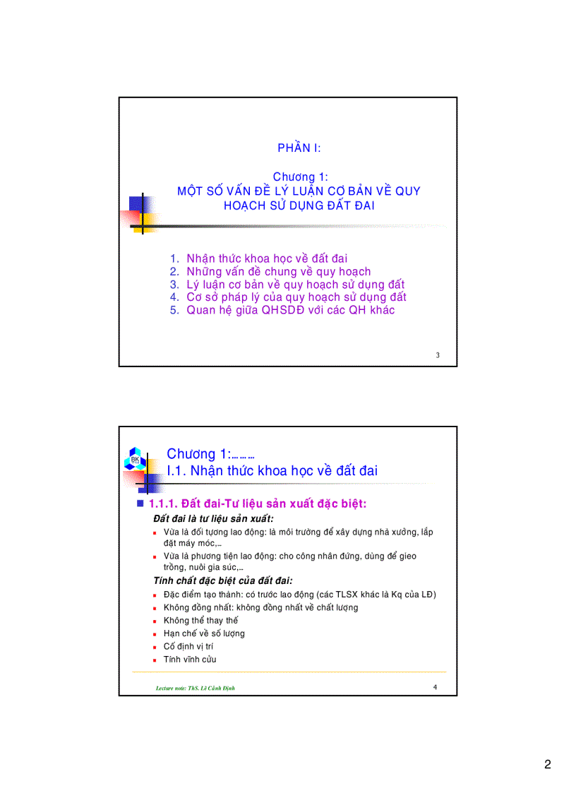Bài giảng quy hoạch sử dụng đất Phần 1
