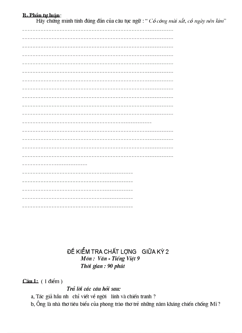 image for page Đề kiểm tra Ngữ văn lớp 7 HK II