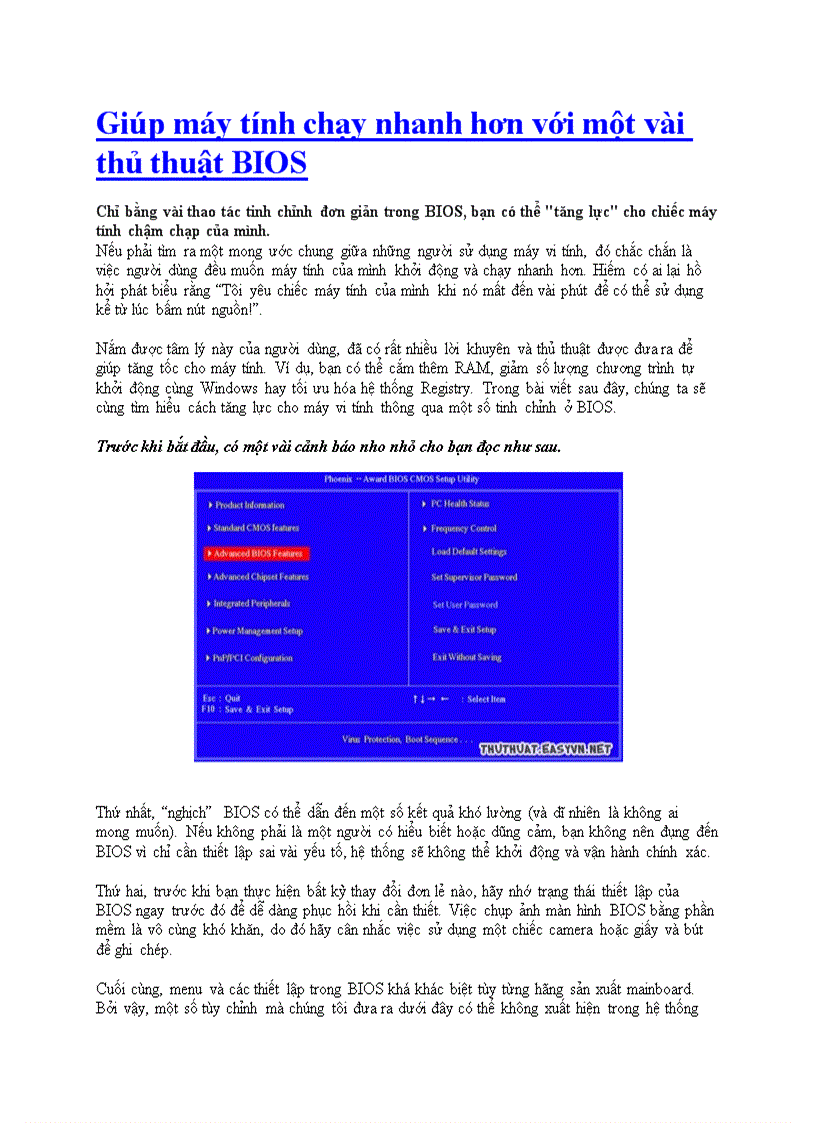 image for page Giúp máy tính chạy nhanh hơn với một vài thủ thuật BIOS