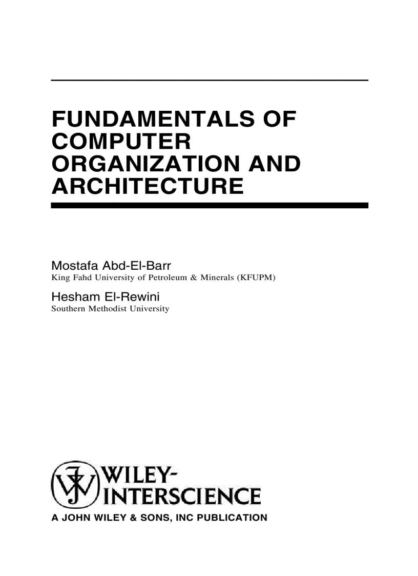 Kiến trúc máy tính Fundamentals of Computer Organization and Architecture 2005 Wiley