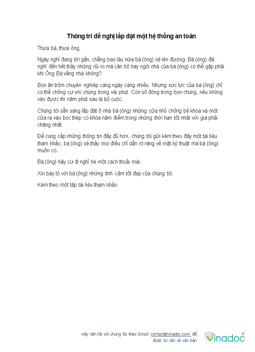 image for page Thông tri đề nghị lắp đặt một hệ thống an toàn