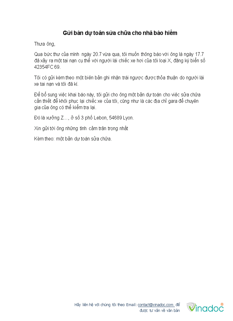 image for page Gửi bản dự toán sửa chữa cho nhà bảo hiểm