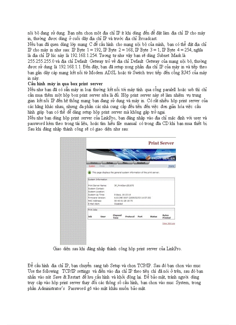 image for page Cấu hình và sử dụng print server
