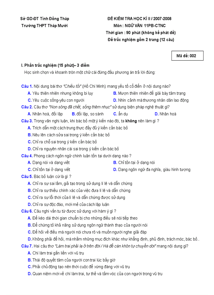 image for page Đề kiểm tra Ngữ Văn 11 HKII 1