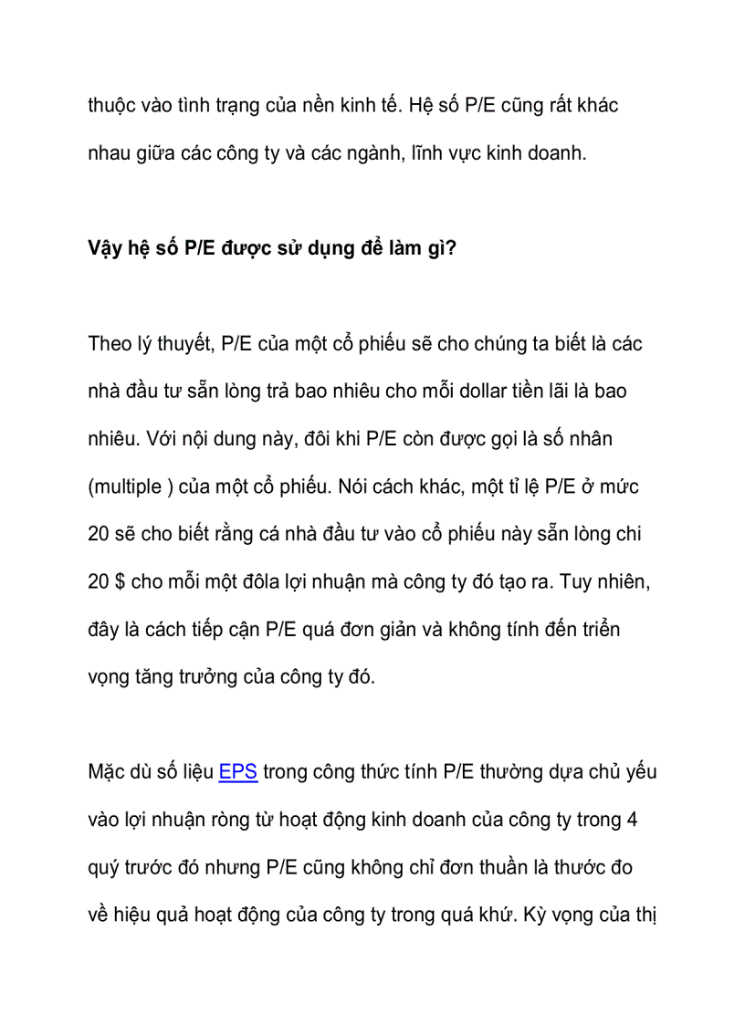 image for page Hệ số giá trên thu nhập một cổ phần