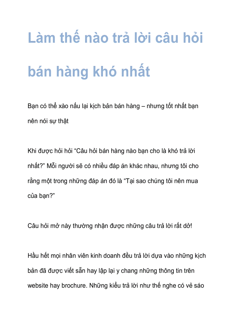 image for page Làm thế nào trả lời câu hỏi bán hàng khó nhất