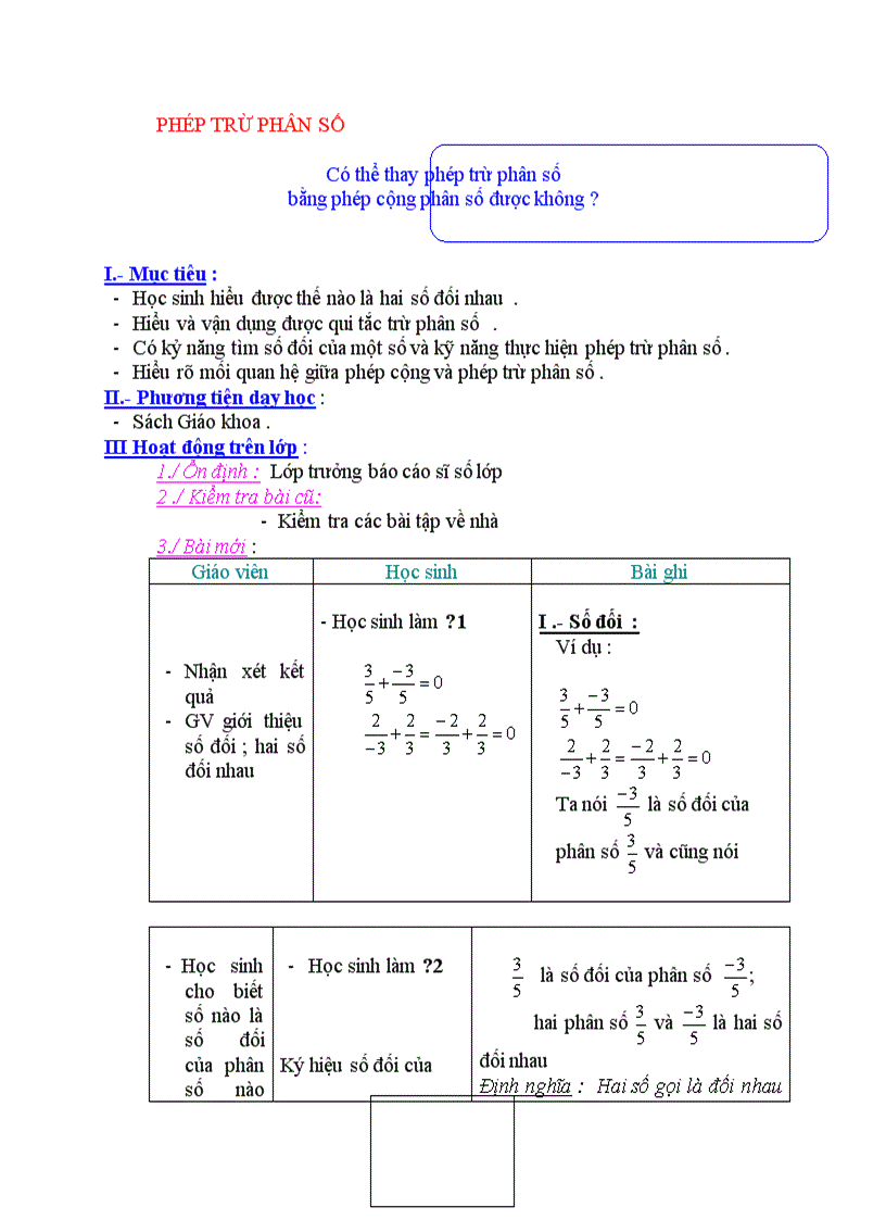 image for page Toán PHÉP TRỪ PHÂN SỐ
