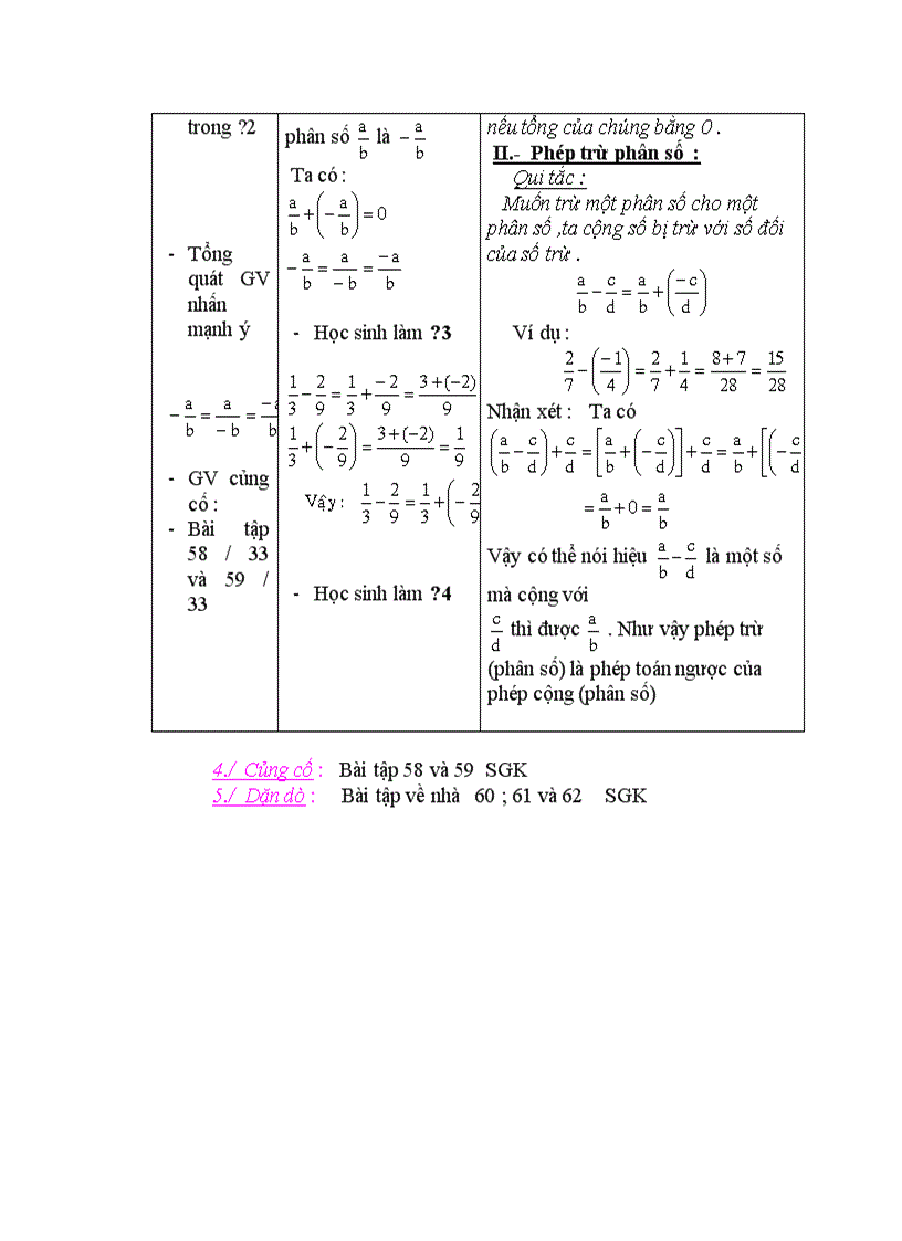 Toán PHÉP TRỪ PHÂN SỐ