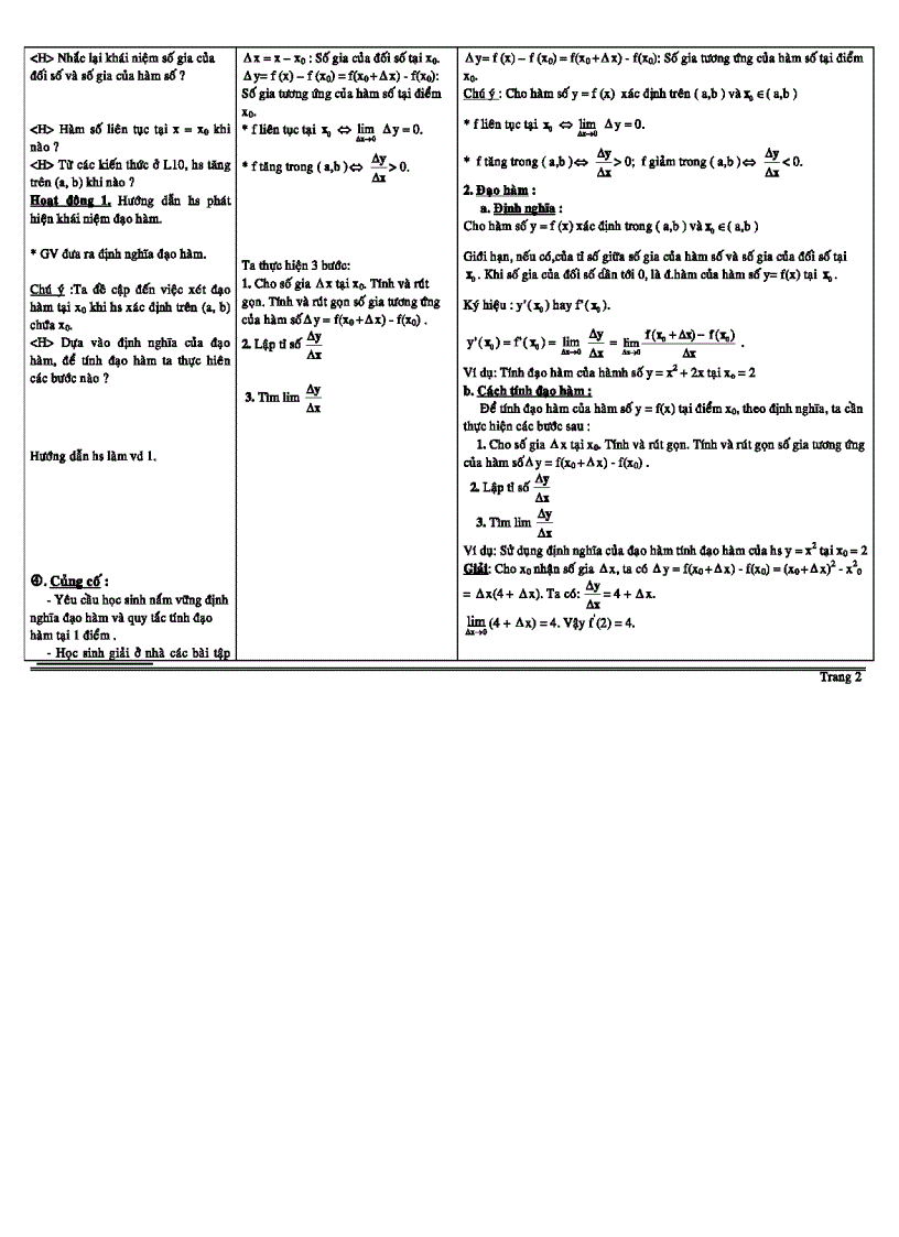 image for page Bài Giảng Định nghĩa ý nghĩa của Đạo hàm