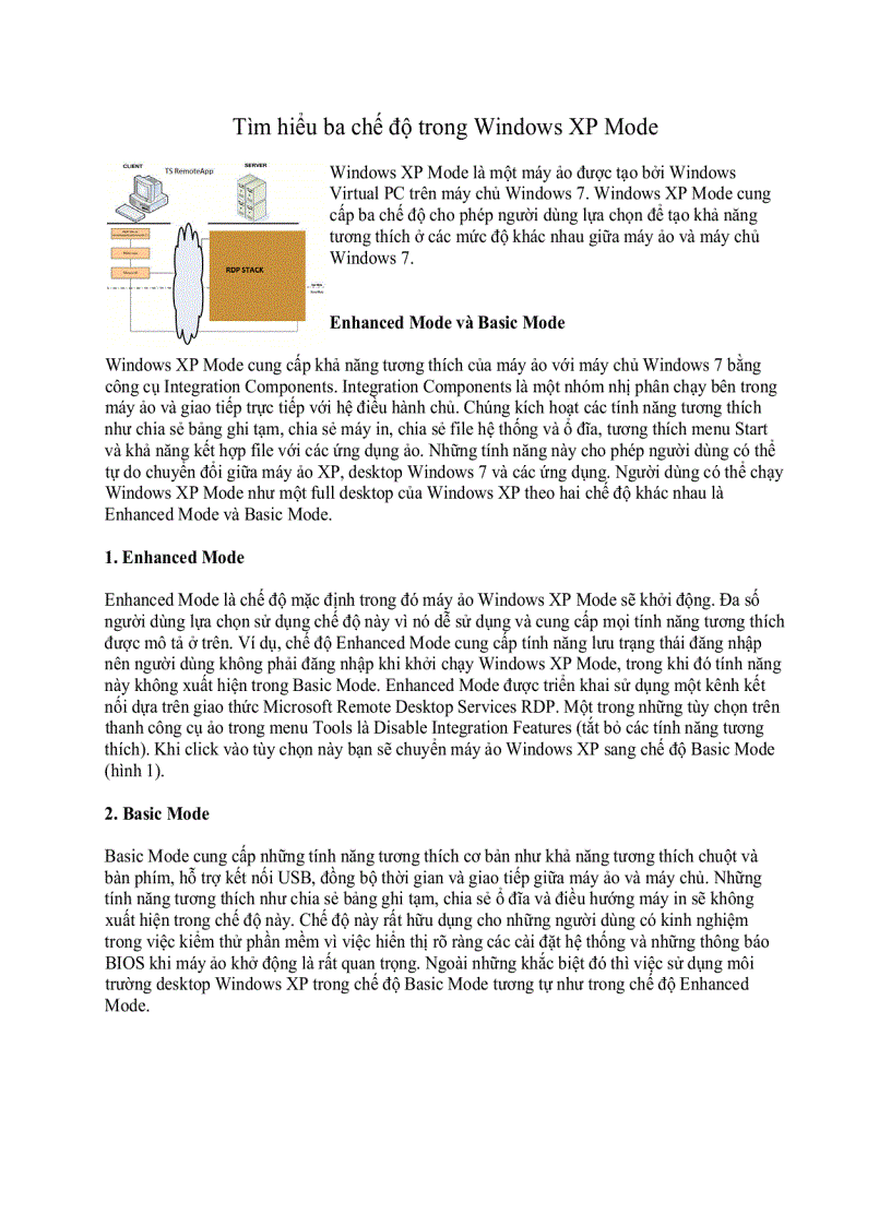 image for page Tìm hiểu ba chế độ trong Windows XP Mode