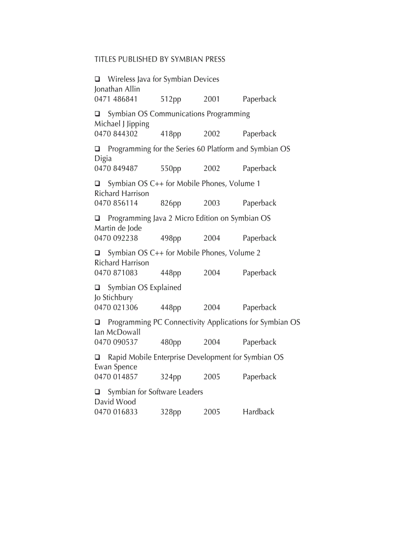 image for page Developing Software for Symbian OS
