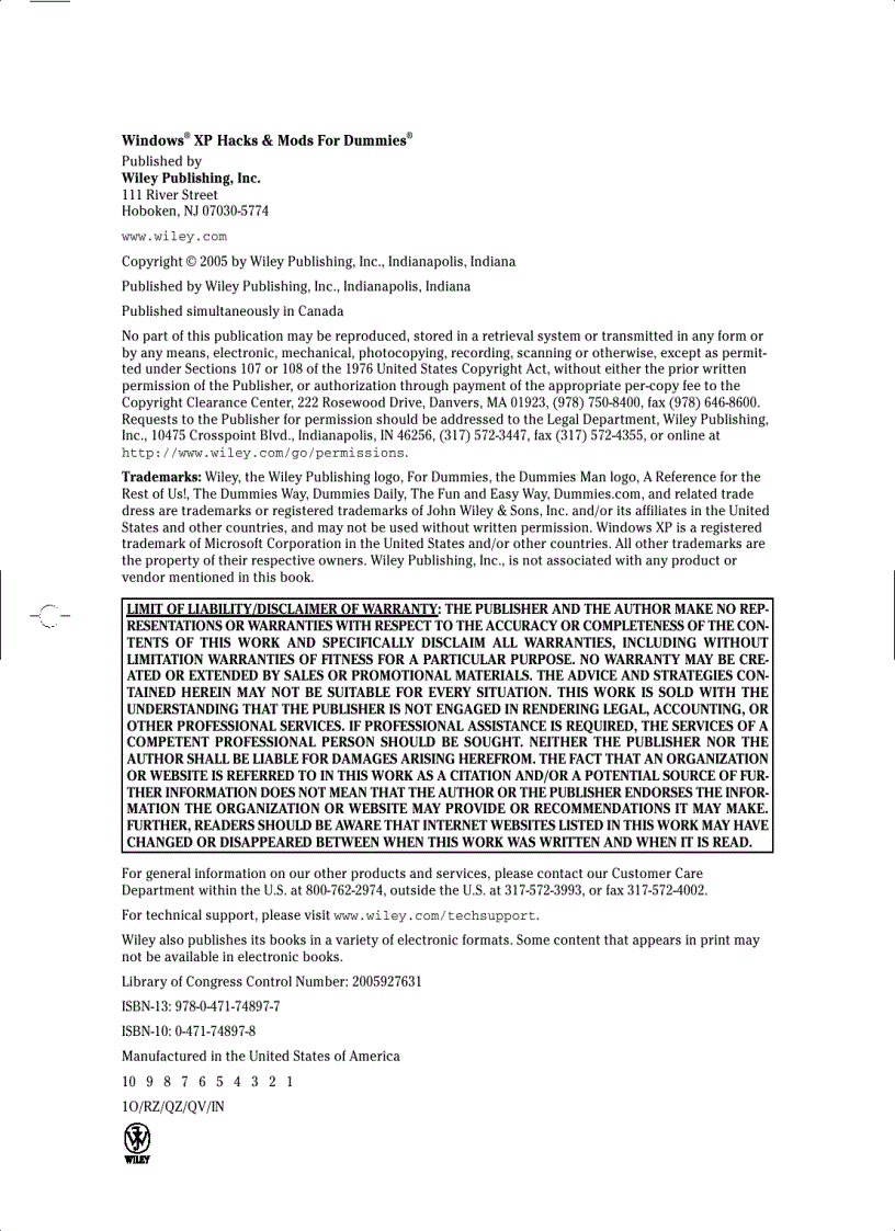 image for page Windows XP Hacks and Mods for Dummies