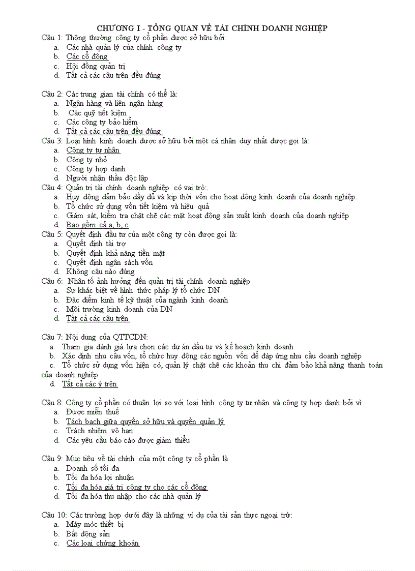 image for page Hệ thống 422 câu hỏi trắc nghiệm tài chính doanh nghiệp