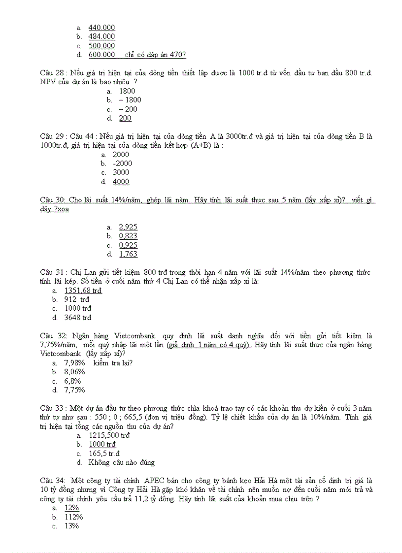 Hệ thống 422 câu hỏi trắc nghiệm tài chính doanh nghiệp