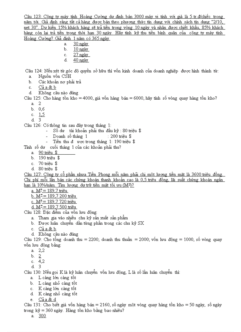 image for page Hệ thống 422 câu hỏi trắc nghiệm tài chính doanh nghiệp