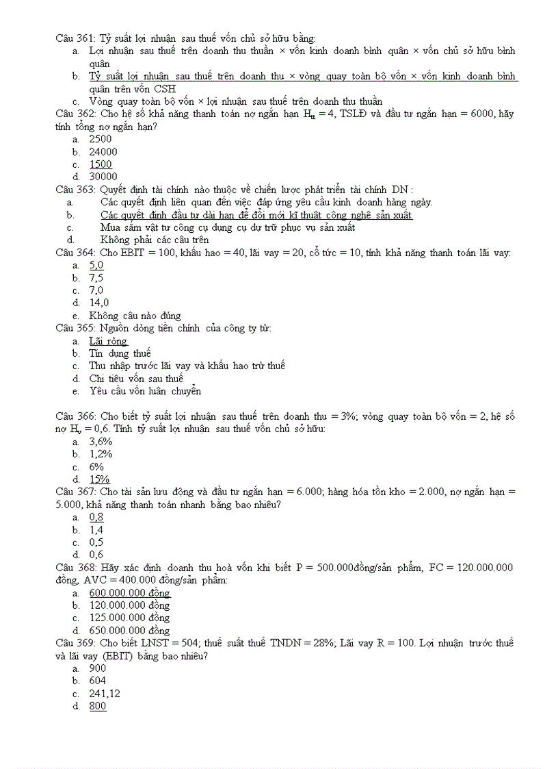 image for page Hệ thống 422 câu hỏi trắc nghiệm tài chính doanh nghiệp