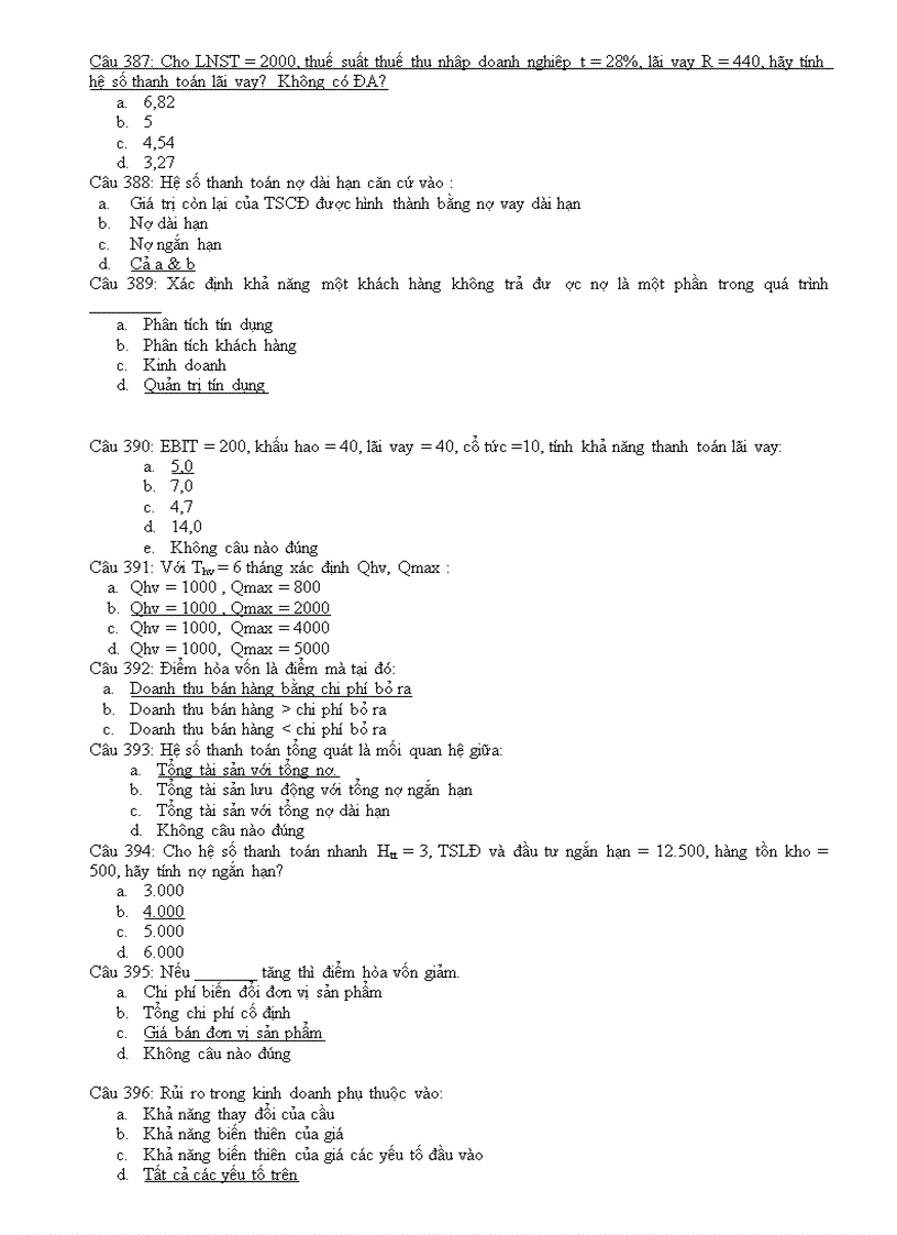 image for page Hệ thống 422 câu hỏi trắc nghiệm tài chính doanh nghiệp