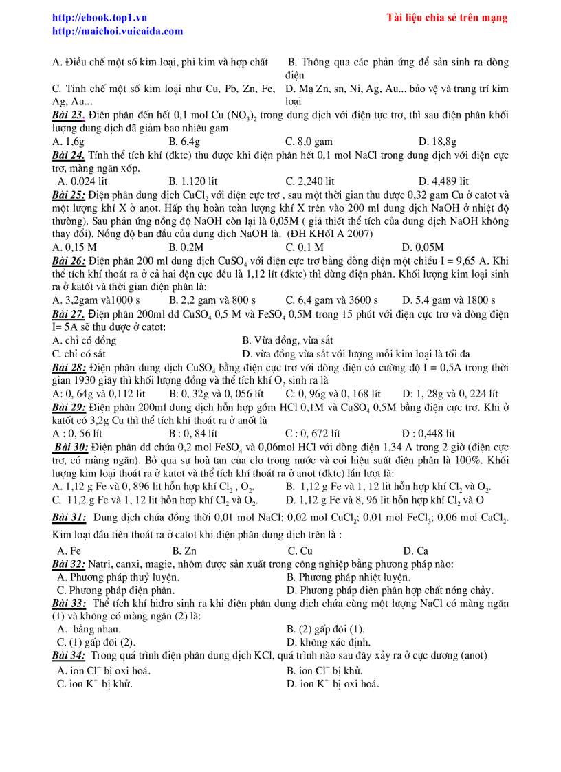 image for page Phương pháp Giải Bài Toán Điện Phân