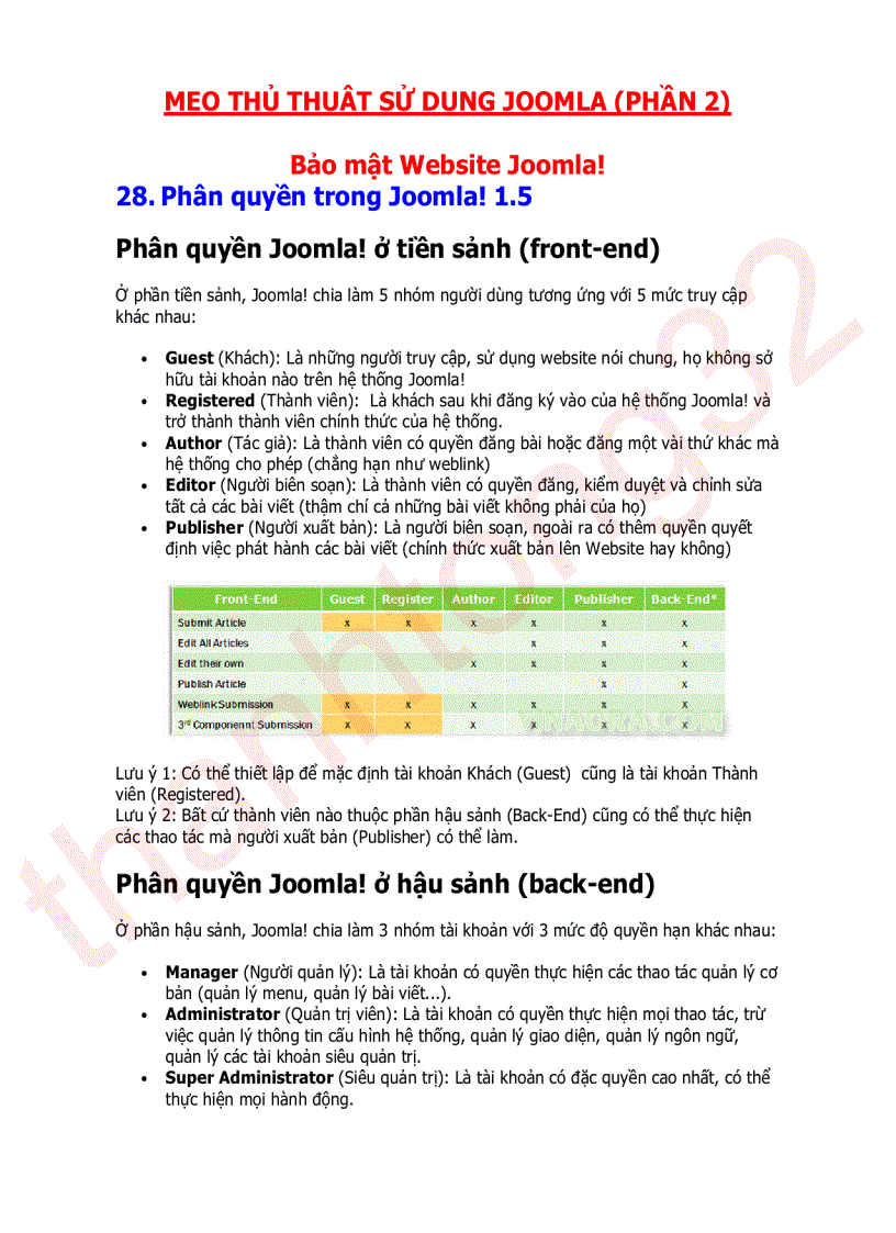 Mẹo thủ thuật sử dụng joomla