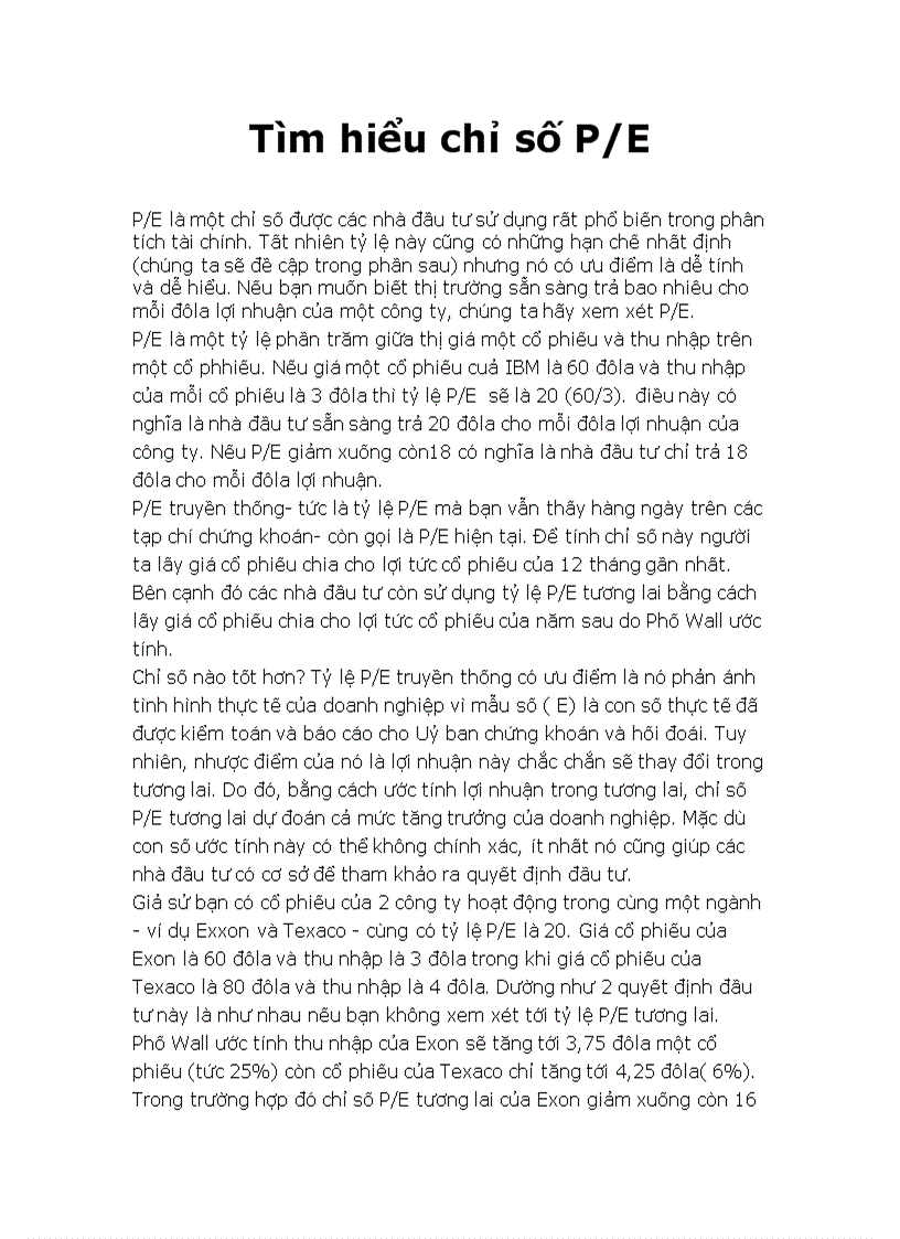 image for page Tìm hiểu chỉ số P E