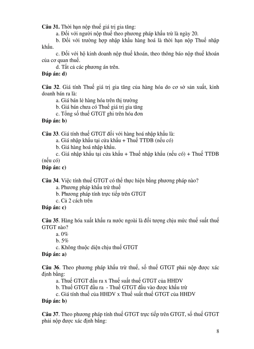 image for page Hệ thống câu hỏi trắc nghiệm thuế có đáp án