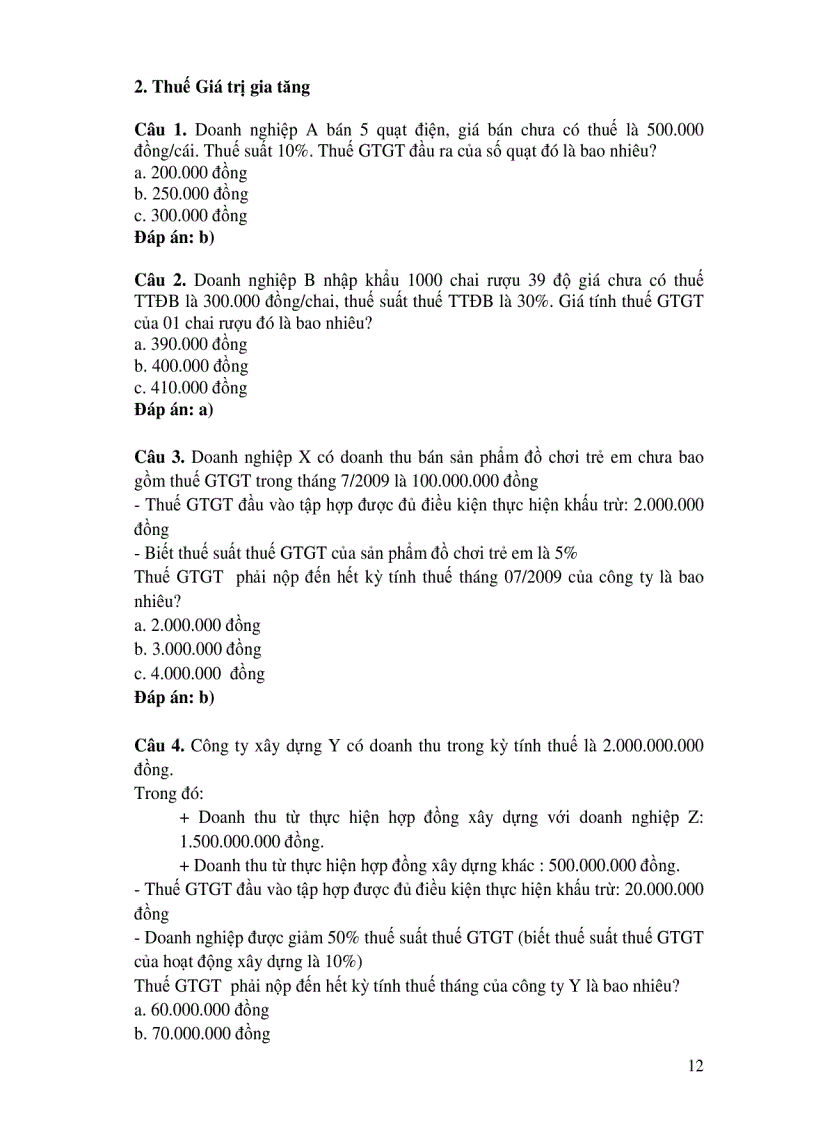 image for page Hệ thống câu hỏi trắc nghiệm thuế có đáp án