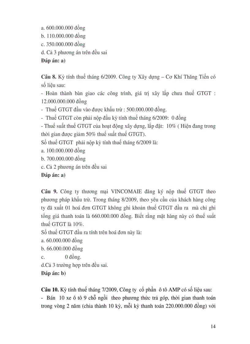 image for page Hệ thống câu hỏi trắc nghiệm thuế có đáp án