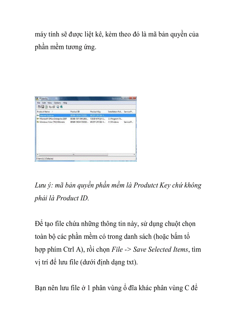 image for page Sao lưu thông tin bản quyền các phần mềm đang có trên hệ thống