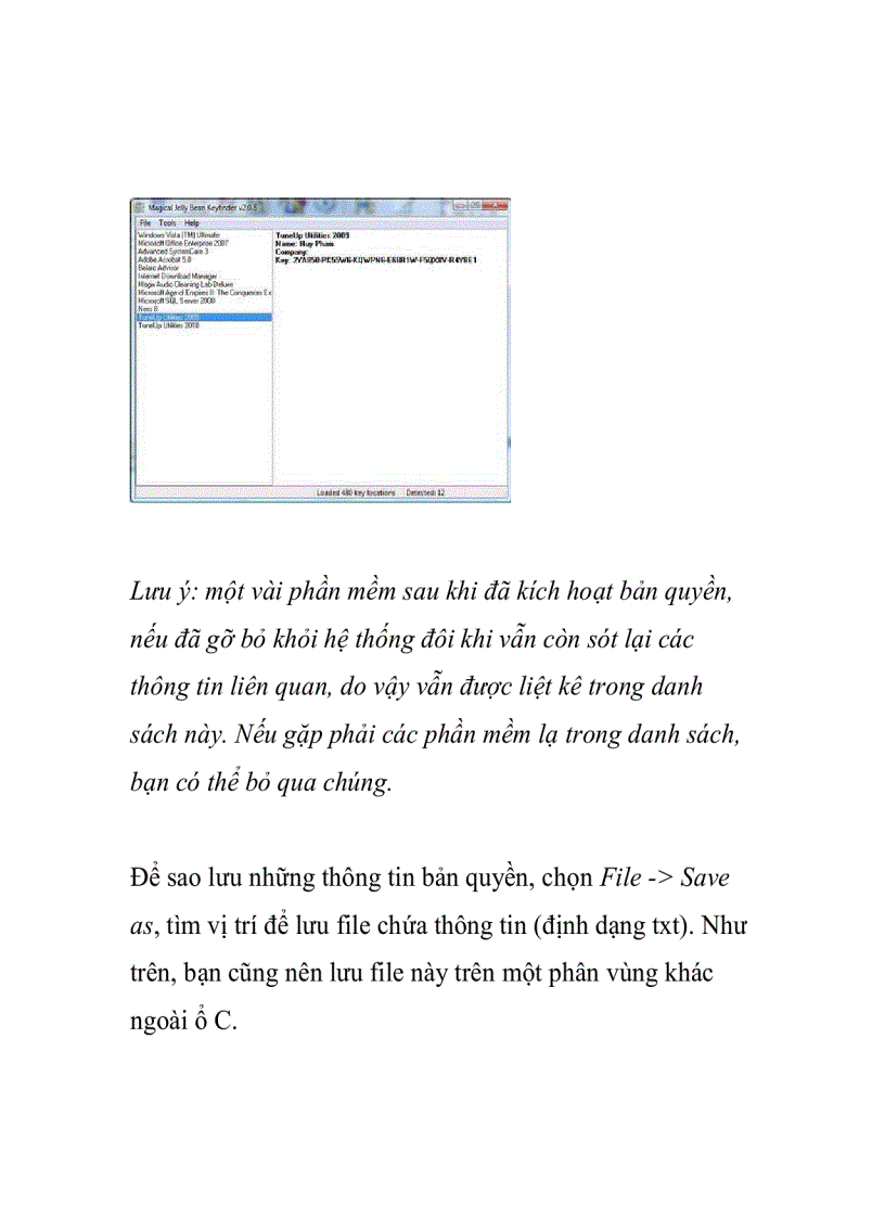 image for page Sao lưu thông tin bản quyền các phần mềm đang có trên hệ thống