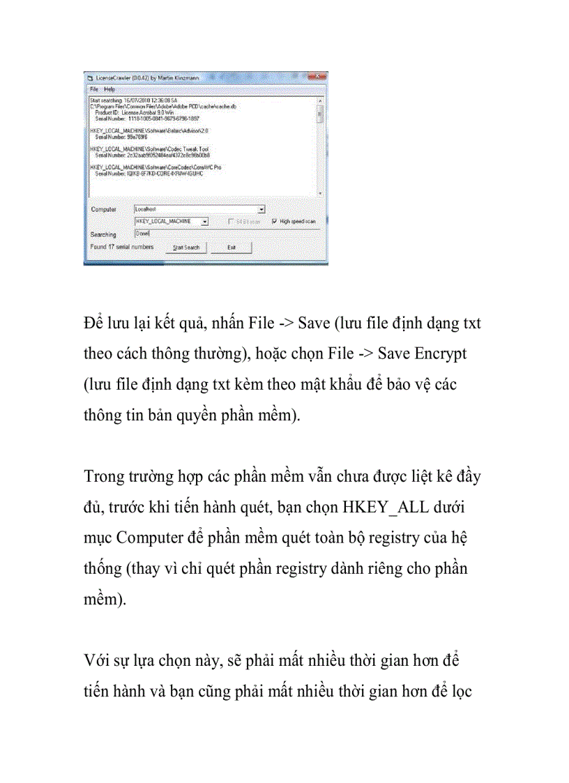 image for page Sao lưu thông tin bản quyền các phần mềm đang có trên hệ thống