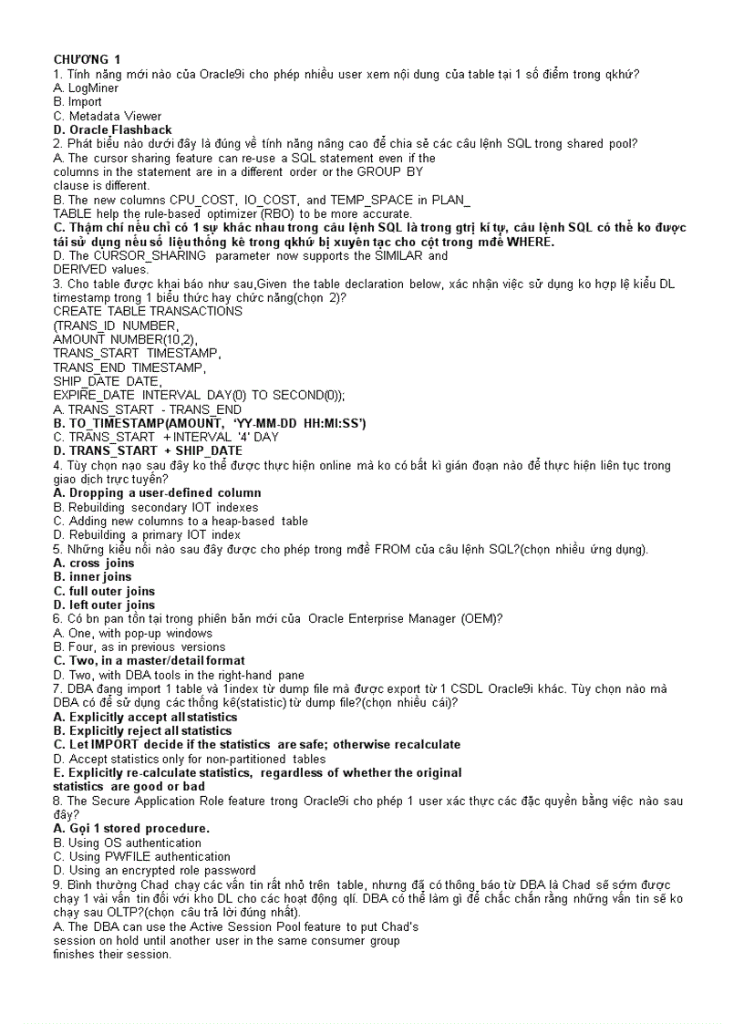 image for page Trắc nghiệm môn Hệ Quản Trị Cơ Sở Dữ Liệu Oracle