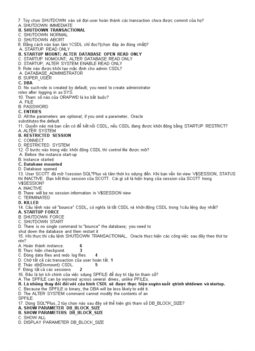 image for page Trắc nghiệm môn Hệ Quản Trị Cơ Sở Dữ Liệu Oracle