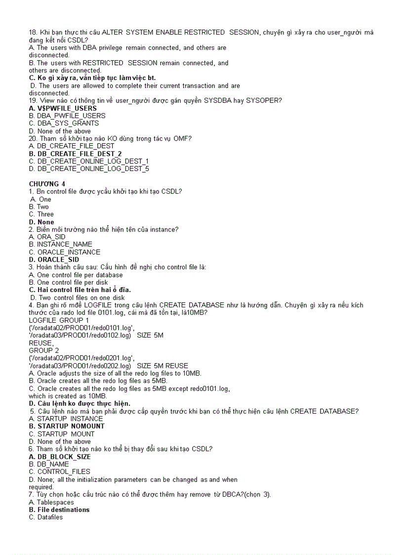 image for page Trắc nghiệm môn Hệ Quản Trị Cơ Sở Dữ Liệu Oracle