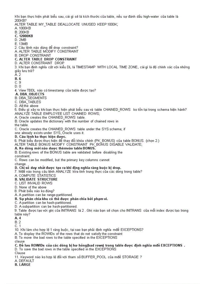 image for page Trắc nghiệm môn Hệ Quản Trị Cơ Sở Dữ Liệu Oracle