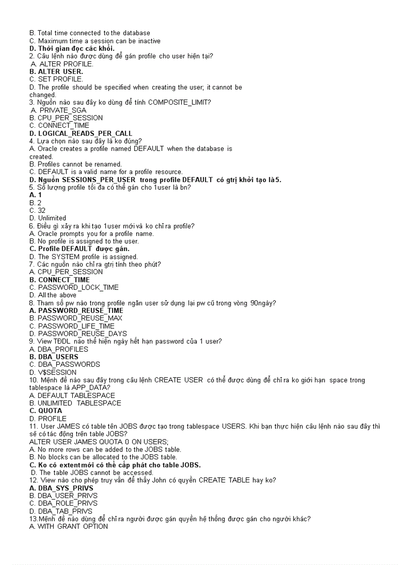 image for page Trắc nghiệm môn Hệ Quản Trị Cơ Sở Dữ Liệu Oracle