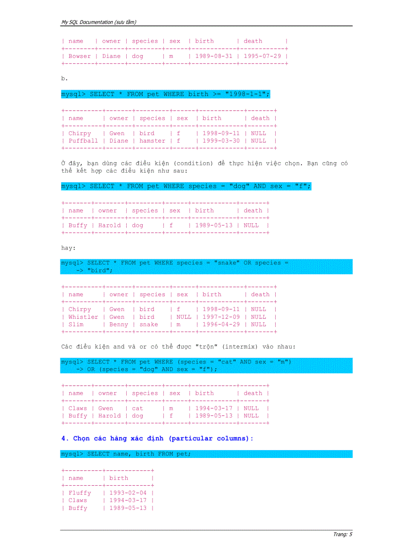 Hướng dẫn sử dụng MySQL