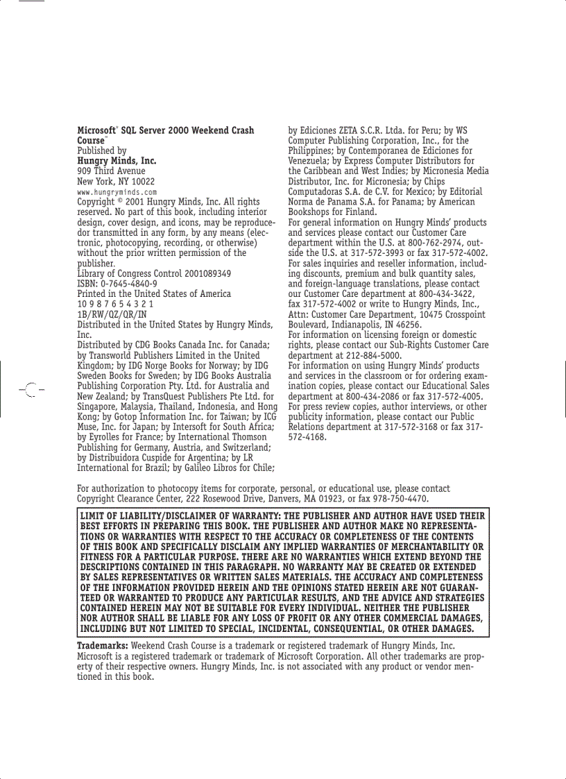 image for page Microsoft SQL Server 2000 Weekend Crash Course