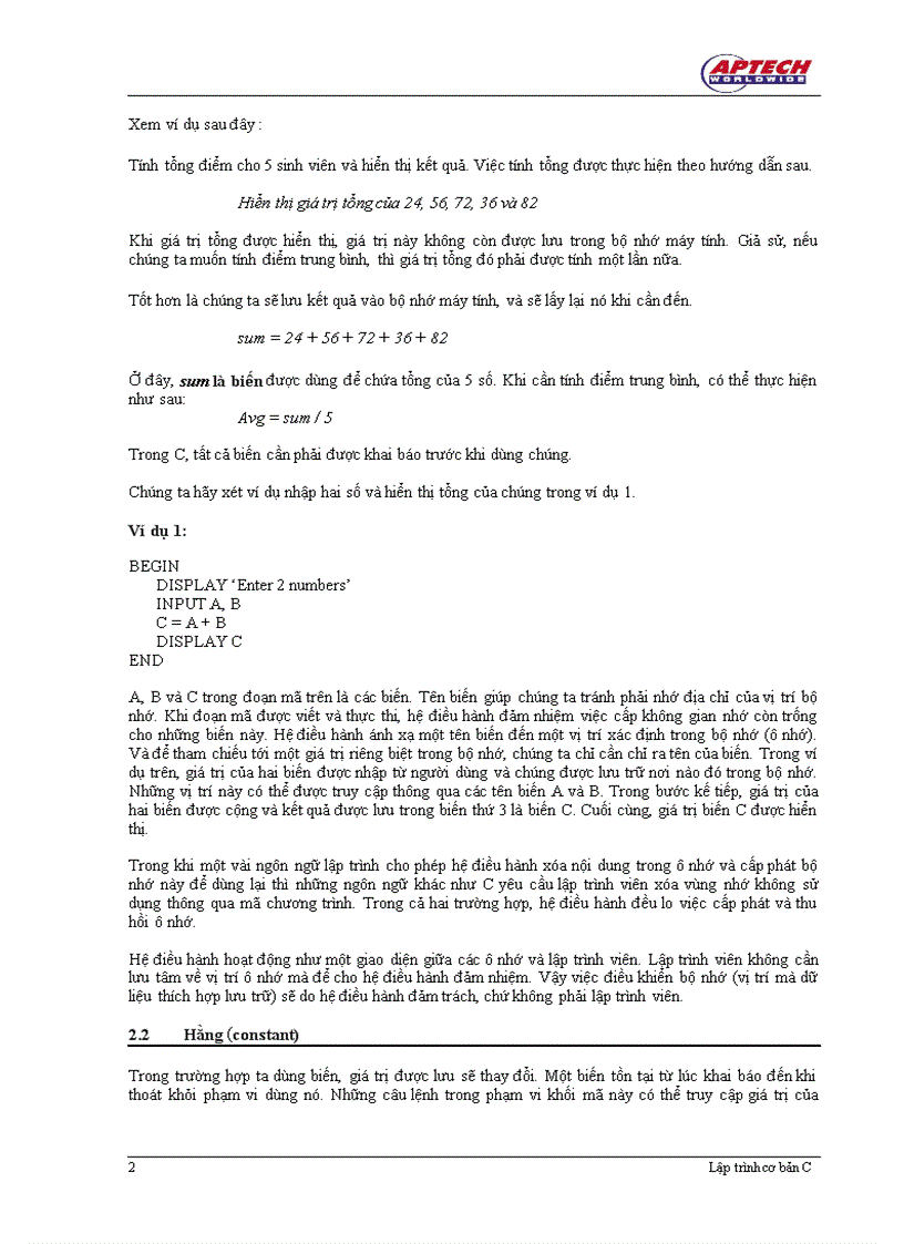 image for page Biến và Kiểu dữ liệu trong C