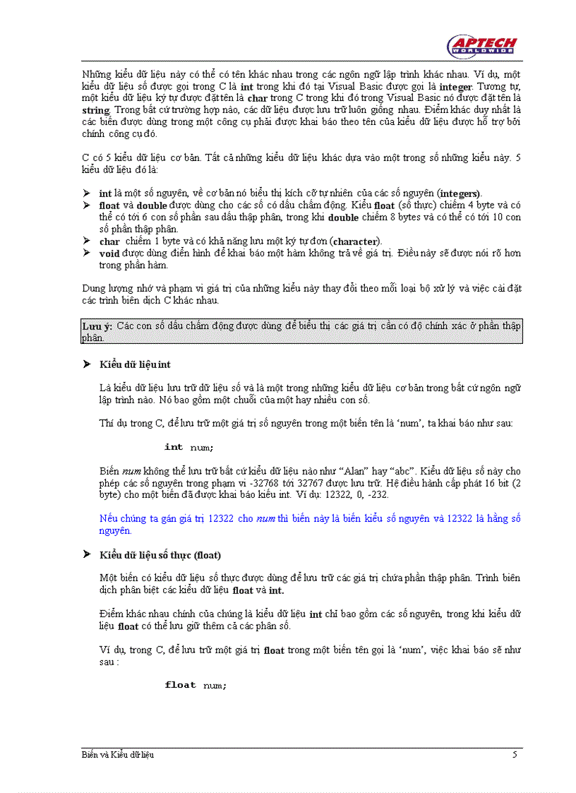 image for page Biến và Kiểu dữ liệu trong C