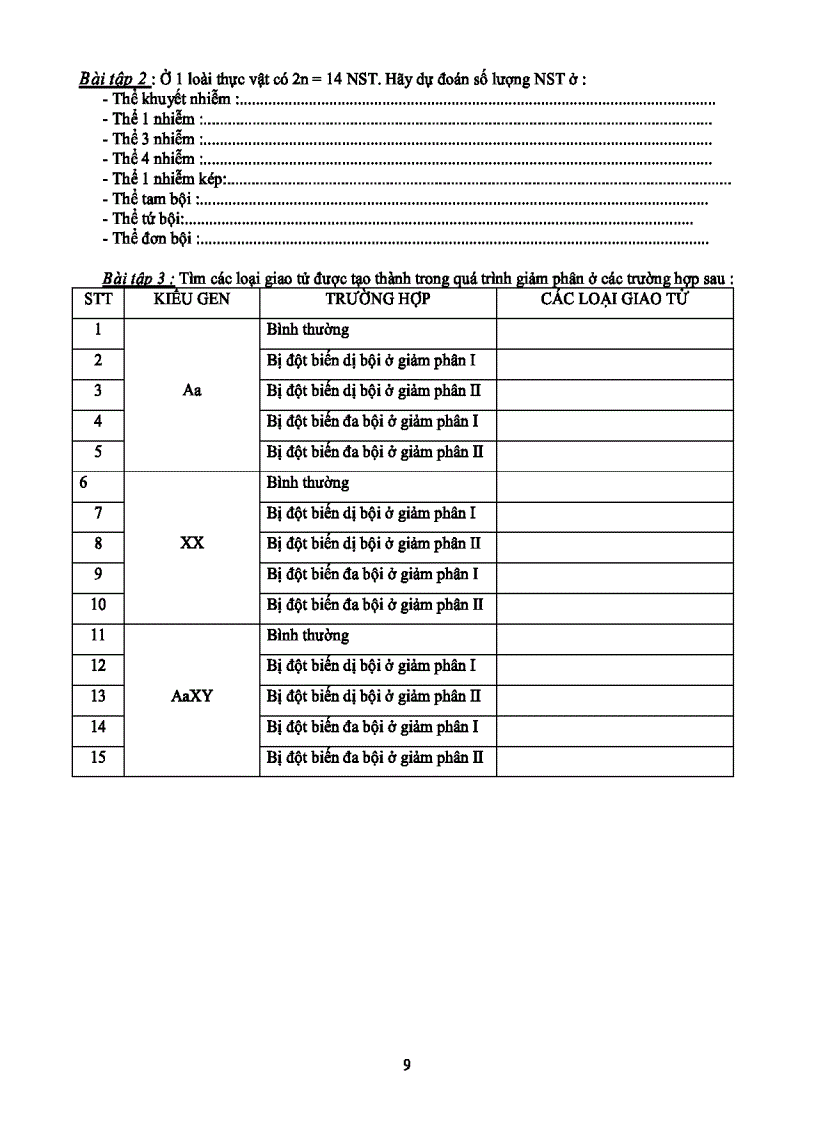 image for page Bài tập Đột biến nhiễm sắc thể