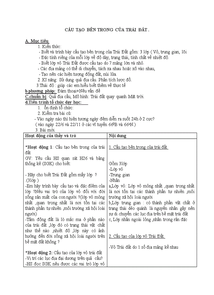 image for page Địa lý CẤU TẠO BÊN TRONG CỦA TRÁI ĐẤT