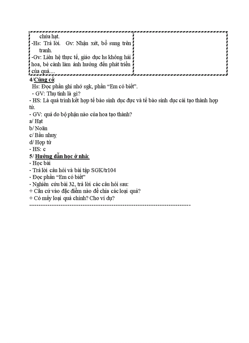 image for page Sinh học THỤ TINH KẾT HẠT VÀ TẠO QUẢ