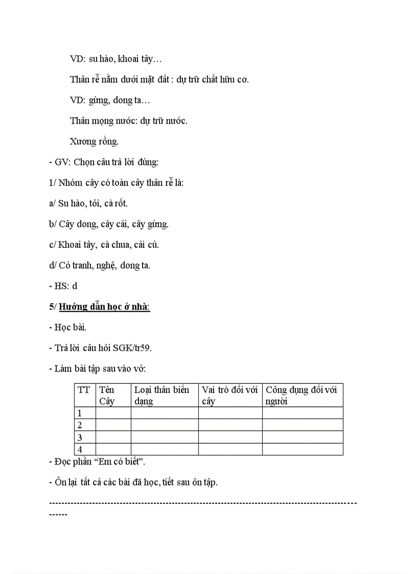 Sinh học BIẾN DẠNG CỦA THÂN