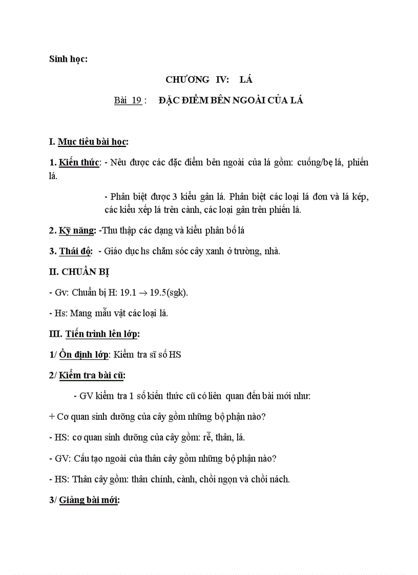 image for page Sinh học ĐẶC ĐIỂM BÊN NGOÀI CỦA LÁ