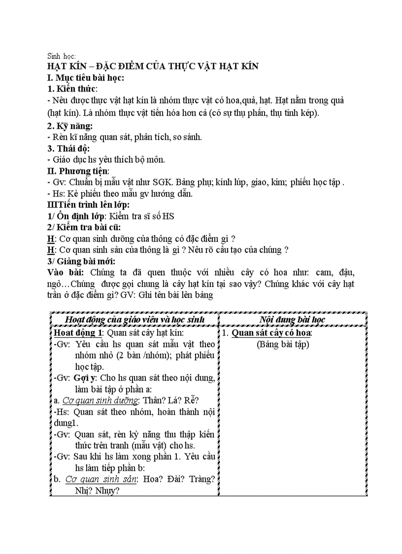 image for page Sinh học HẠT KÍN ĐẶC ĐIỂM CỦA THỰC VẬT HẠT KÍN